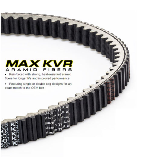 JT Sprockets MAX KVR Drive Belt JTB7403KR, black rubber belt with teeth, designed for power transmission in machinery.