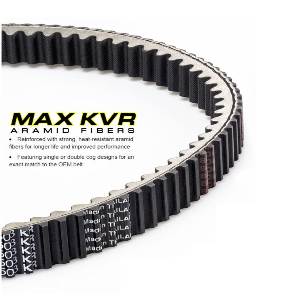 JT Sprockets MAX KVR Drive Belt JTB7501KR for motorcycles, showing the black rubber belt with detailed teeth design.