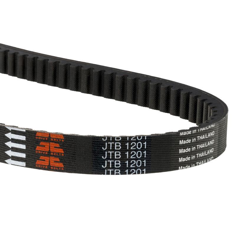 JT Sprockets Premium Drive Belt JTB1201, a durable black drive belt for motorcycles or ATVs, showing the product's textured surface.