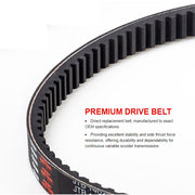 JT Sprockets Premium Drive Belt JTB8005 for motorcycles, black rubber belt with textured surface, designed for durability and performance.