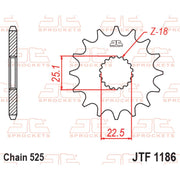 JT Sprockets rubber cushioned front sprocket JTF1186.17RB for 525 pitch motorcycle or dirt bike drivetrain, with durable rubber cushioning.