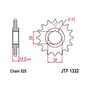 Rubber cushioned front sprocket by JT Sprockets, model JTF1332.16RB, designed for 525 pitch motorcycle or ATV drive systems.