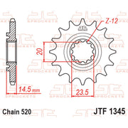 JT Sprockets rubber cushioned front sprocket JTF1345.13RB for 520 pitch, featuring durable construction and precise fit.