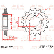 JT Sprockets rubber cushioned front sprocket JTF1372.17RB for 525 pitch, featuring durable construction and precise fit.