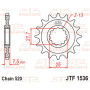 JT Sprockets rubber cushioned front sprocket JTF1536.15RB for 520 pitch, featuring durable construction and precise gear teeth.