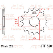 JT Sprockets rubber cushioned front sprocket JTF520.16RB for 525 pitch motorcycle drivetrain, durable metal with rubber cushioning.