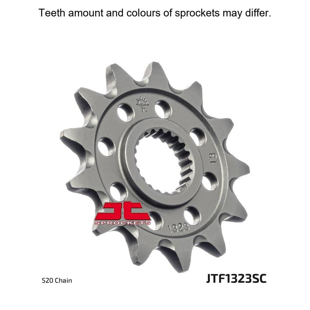 JT Sprockets lightweight self-cleaning front sprocket for motorcycles, with 520 pitch and durable design.