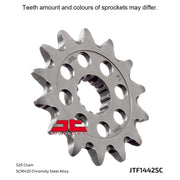 JT Sprockets lightweight front sprocket with self-cleaning design for 520 pitch, model JTF1442.14SC, shown in black finish.