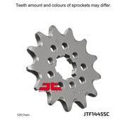 JT Sprockets lightweight front sprocket with self-cleaning design for 520 pitch, model JTF1445.13SC, shown in metallic finish.