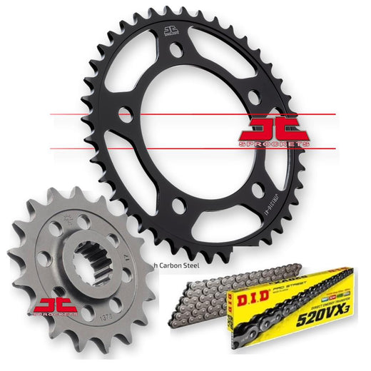 JT Sprockets JTF1373.17, JTR1316.39, DID520VX3112 motorcycle sprockets set, metallic chain and gear components