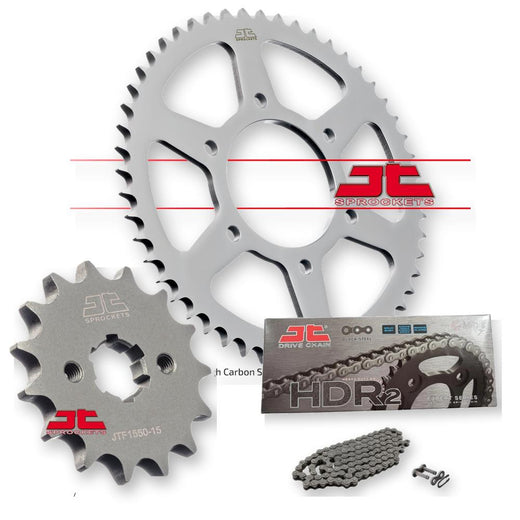 JT Sprockets JTF1550.14, JTR1844.48, and JTC428HDR132SL sprockets displayed in a detailed product image.
