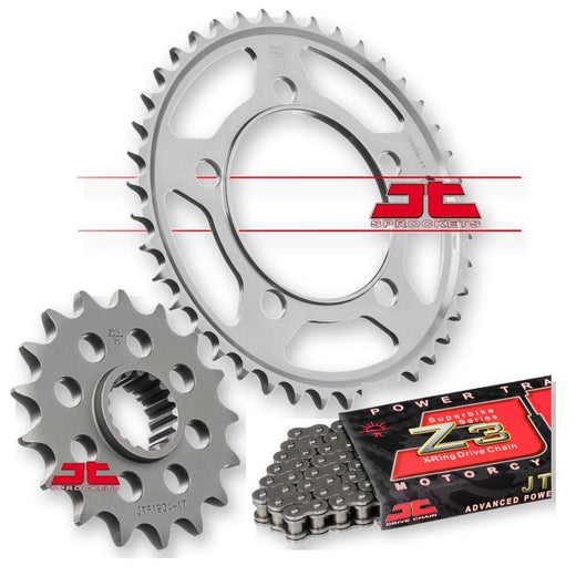 JT Sprockets JTF1904-16, JTR898-38, JTC525Z3-118RL sprockets set with gear and chain components on white background