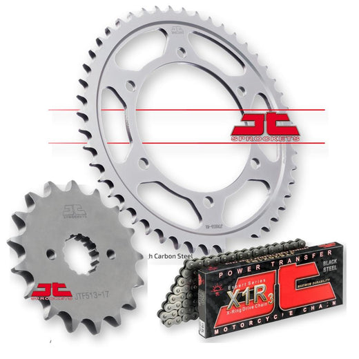 JT Sprockets JTF513.15, JTR859.48, and JTC530X1R110RL chain sprockets shown in a detailed product image.