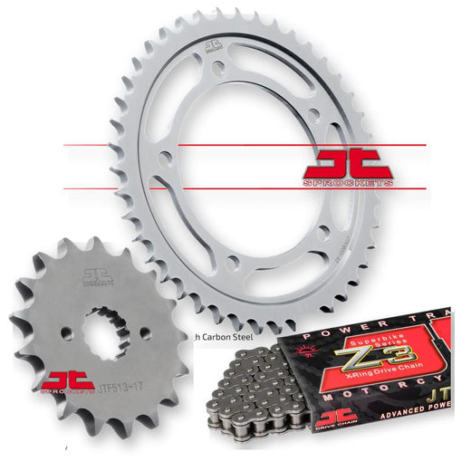 JT Sprockets JTF513.17, JTR1800.42, JTC530Z3-110RL industrial sprockets on display, showcasing durable metal construction and precise design.
