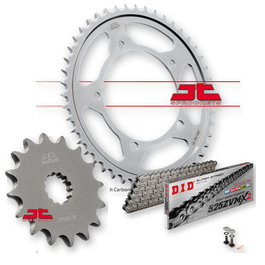 JT Sprockets JTF520.15 and JTR1792.47 chain sprockets with DID525ZVMX116 for motorcycle drive systems.