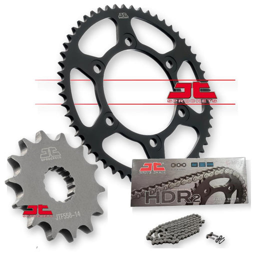 JT Sprockets JTF558.16, JTR1494.56, and JTC428HDR132SL sprockets shown on a clean background, highlighting their design and size details.