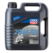 Liqui Moly Motorbike 4T 20W-50 Street motorcycle engine oil in a 4-liter container, suitable for 4-stroke bikes