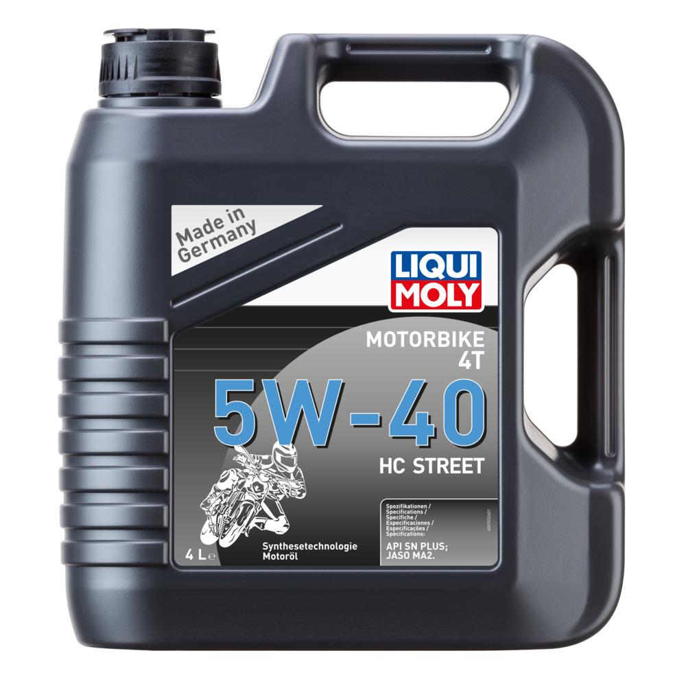 Liqui Moly Motorbike 4T 5W-40 HC Street engine oil container, 4-liter size, for motorcycle engine lubrication