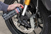 Liqui Moly Motorbike Chain and Brake Cleaner 500ml spray bottle with label and nozzle for cleaning motorcycle chains and brakes.