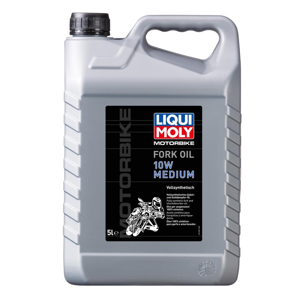 Liqui Moly Motorbike Fork Oil 10W Medium in a 5L container, used for motorcycle suspension forks.