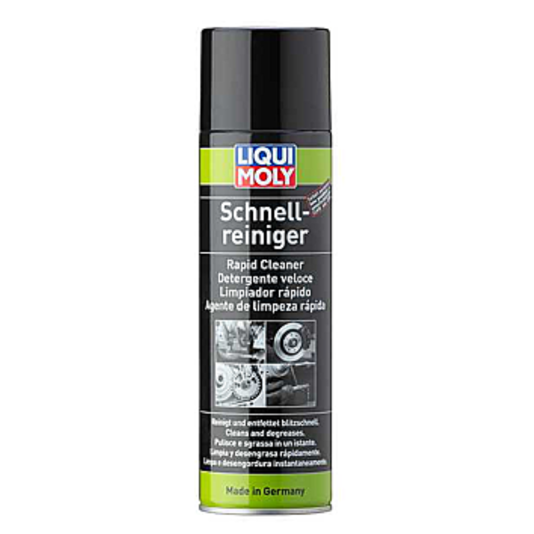 Liqui Moly Rapid Cleaner Spray 500ml bottle, automotive cleaning spray with spray nozzle for quick surface cleaning.