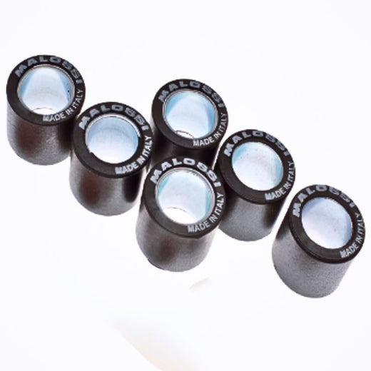 Malossi 20mm x 17mm roller set with 9.5g weight, showing nine metal rollers for scooter or moped engine performance.