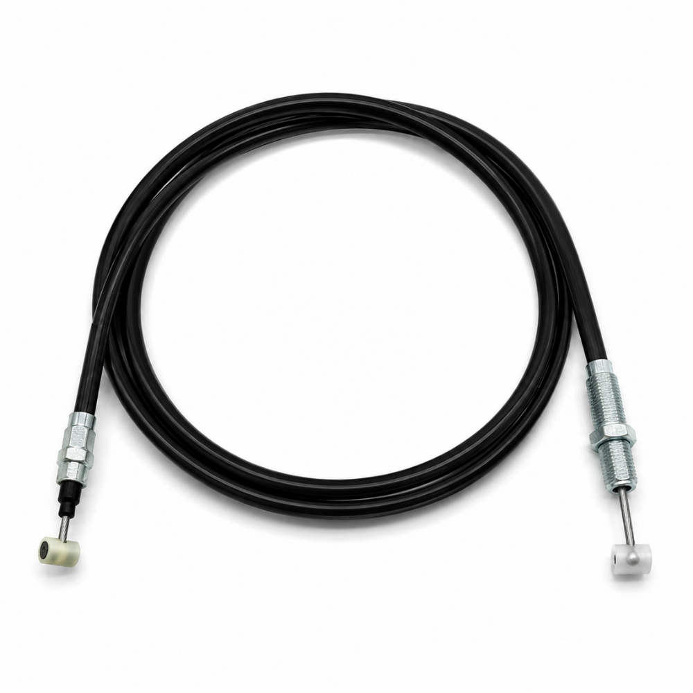 Max Motorcycles rear brake cable LEC131 for motorcycle, showing the black cable with metal fittings and protective housing.