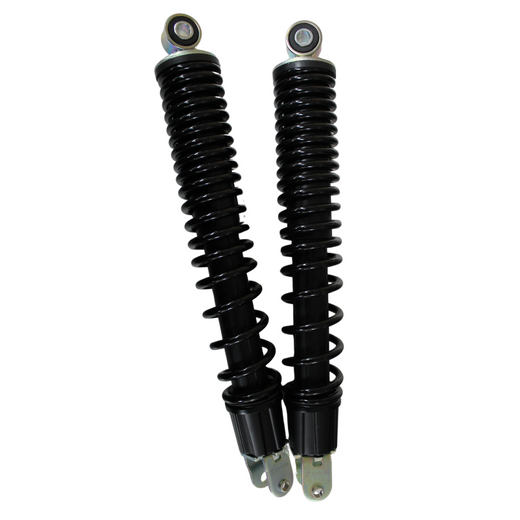 Max Motorcycles Rear Shock Absorber Set SHK117 installed on motorcycle, showing the sturdy metal components and mounting points.