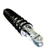 Max Motorcycles rear shock absorber SHK128, showing the black coil spring and mounting hardware for motorcycle suspension.
