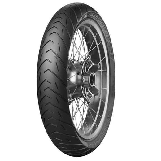 Metzeler Tourance Next front motorcycle tyre 120/70R19M/CTL 60V(B) with tread pattern for touring and off-road riding.
