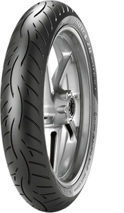 Metzeler Roadtec Z8 Interact front motorcycle tire, 120/70ZR18M/CTL, featuring tread pattern and sidewall details for motorcycle riding.
