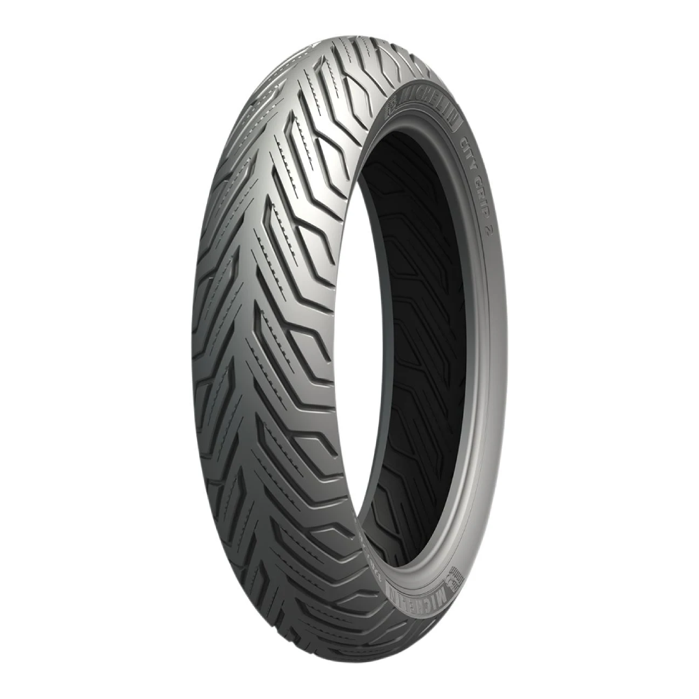 Michelin CityGrip2 motorcycle tire 110/70-16 52S with tubeless design, shown in close-up view highlighting tread pattern.