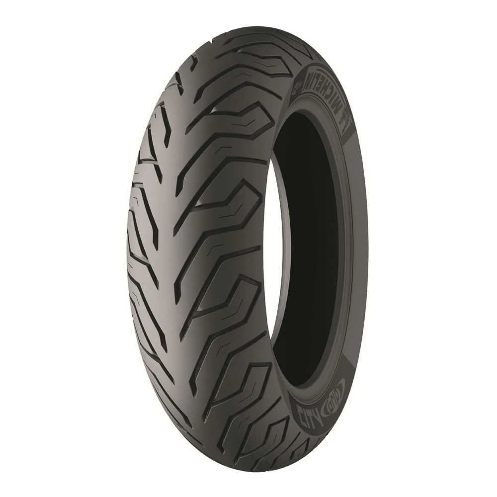 Michelin City Grip RF tire for 120/70-14 motorcycle, tubeless, radial fitment, black rubber tread with directional pattern.