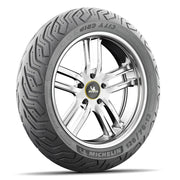 Michelin City Grip2 motorcycle tire 130/70-16 61S tubeless with tread pattern for city riding, mounted on a wheel