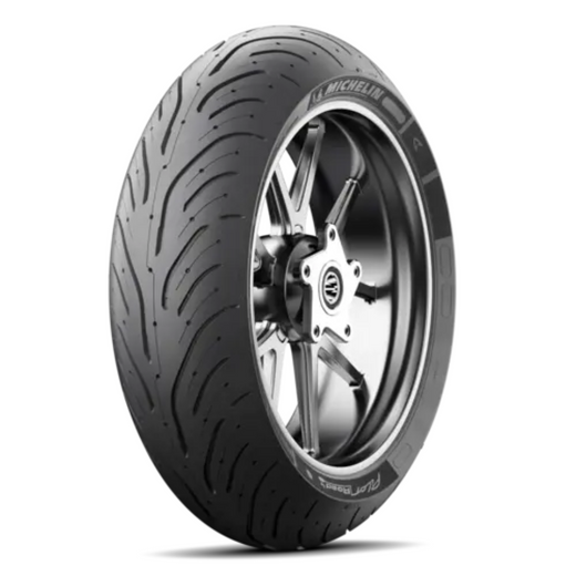 Michelin Pilot Road 4 TL motorcycle rear tire, 180/55R17 73W, showing tread pattern and sidewall details.