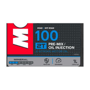 MOTUL 100 MOTOMIX 2T 1L synthetic two-stroke engine oil in a clear plastic container with label branding.