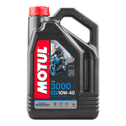 Motorcycle engine oil Motul 3000 10W40 4T in a 4-liter container, suitable for four-stroke engines, shown in the image.