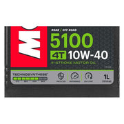 Motor oil bottle labeled Motul 5100 10W40 4T 1L, showing the oil container with product branding and specifications.