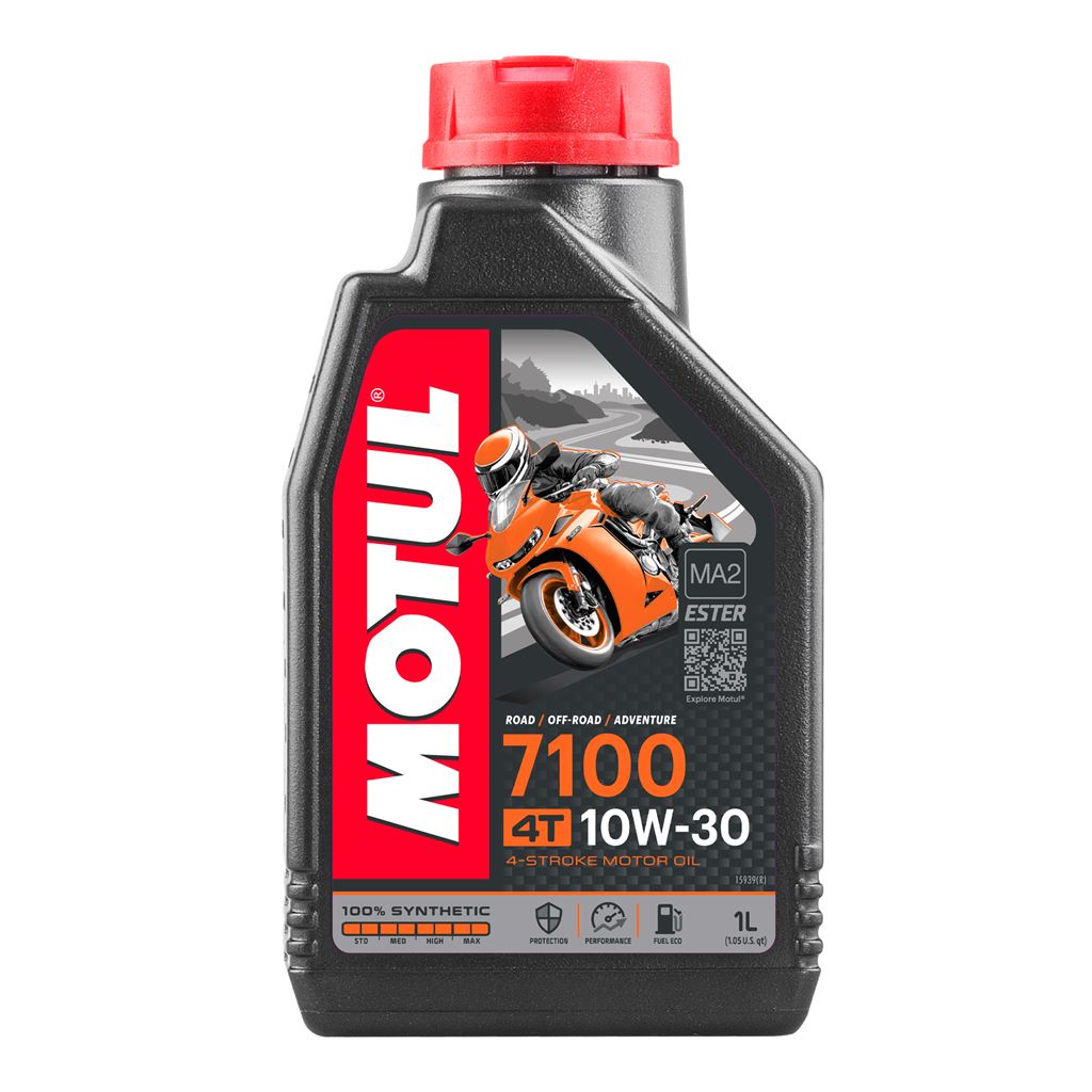 Motorcycle engine oil Motul 7100 10W30 4T in a 1-liter container, suitable for 4-stroke engines.