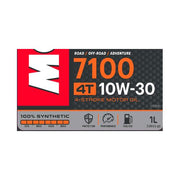 Motorcycle engine oil Motul 7100 10W30 4T 1L bottle, featuring the brand label and product details on the container.