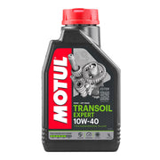 Motor oil bottle labeled Motul Transoil Expert 10W40 1L, ready for automotive engine lubrication.