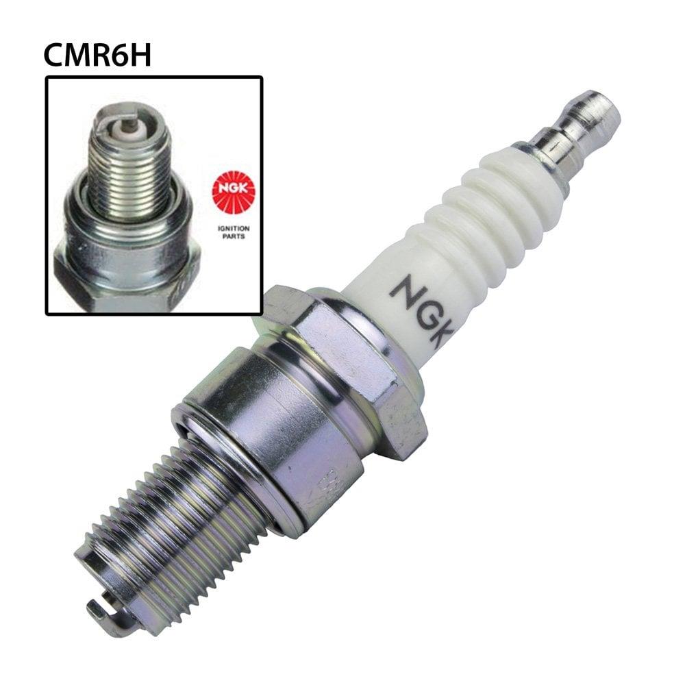 NGK CMR6H spark plug with ceramic insulator and metal shell, designed for automotive engine performance.