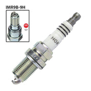 NGK IMR9B-9H spark plug with ceramic insulator and metal shell, compatible with various gasoline engines.