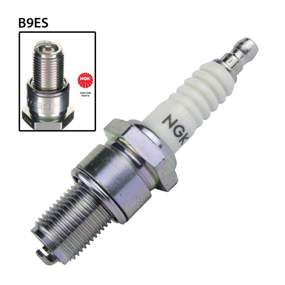 NGK B9ES single spark plug with metal shell and ceramic insulator for automotive ignition systems.