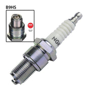 NGK B9HS single spark plug showing metal electrode and ceramic insulator for automotive ignition system.
