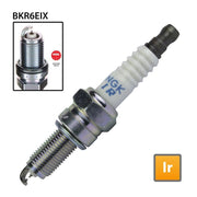 NGK BKR6EIX single spark plug with iridium tip, designed for high-performance engine ignition and durability.