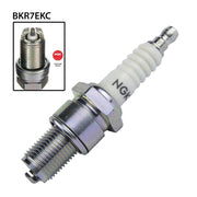NGK BKR7EKC single spark plug for automotive engines, showing the NGK brand and the spark plug's metal and ceramic parts.
