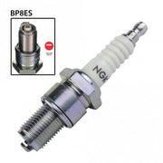 NGK single spark plug BP8ES for automotive engines, showing the metal threaded section and ceramic insulator.