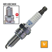 NGK single spark plug BR10ECMIX with nickel electrode for automotive engines, shown in a close-up image.