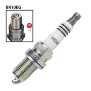 NGK BR10EG single spark plug with metal shell and ceramic insulator for automotive engine ignition system.